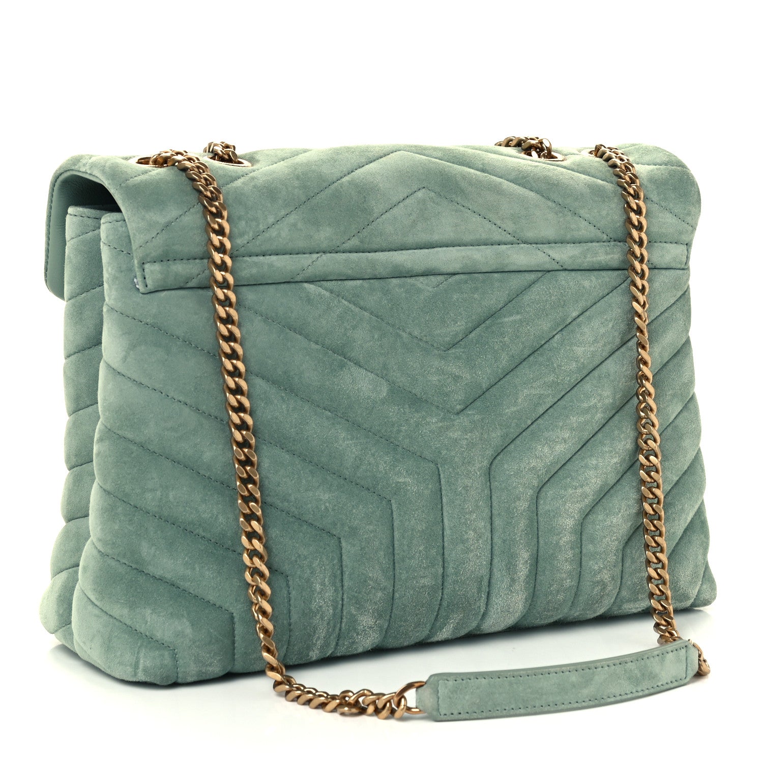 Saint Laurent Suede Y Quilted Monogram Medium Loulou Chain Satchel Deep Green 3 of 11