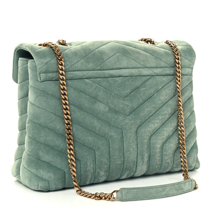 Saint Laurent Suede Y Quilted Monogram Medium Loulou Chain Satchel Deep Green 3 of 11