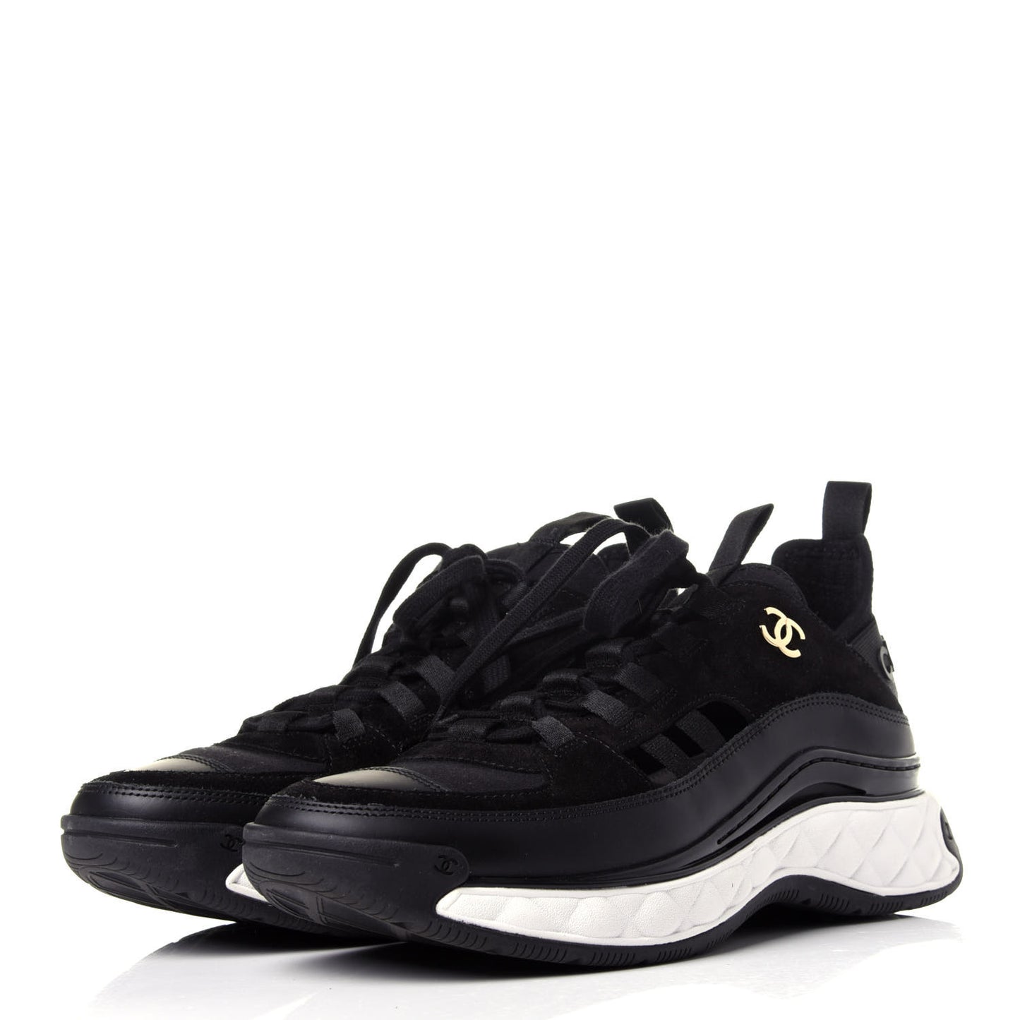 Fabric Calfskin Suede CC Sneakers 38.5 Black