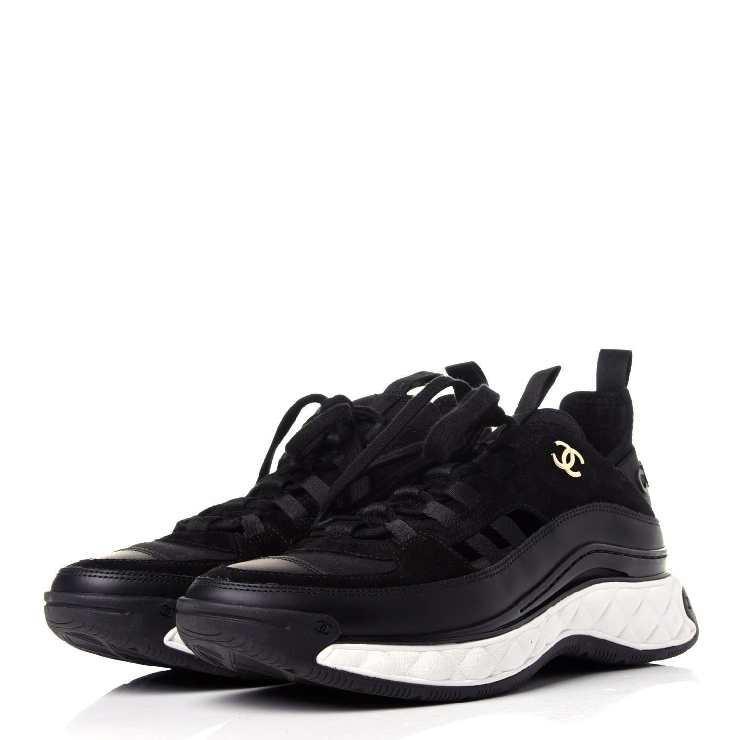 Chanel Fabric Calfskin Suede CC Sneakers 38.5 Black 3 of 11