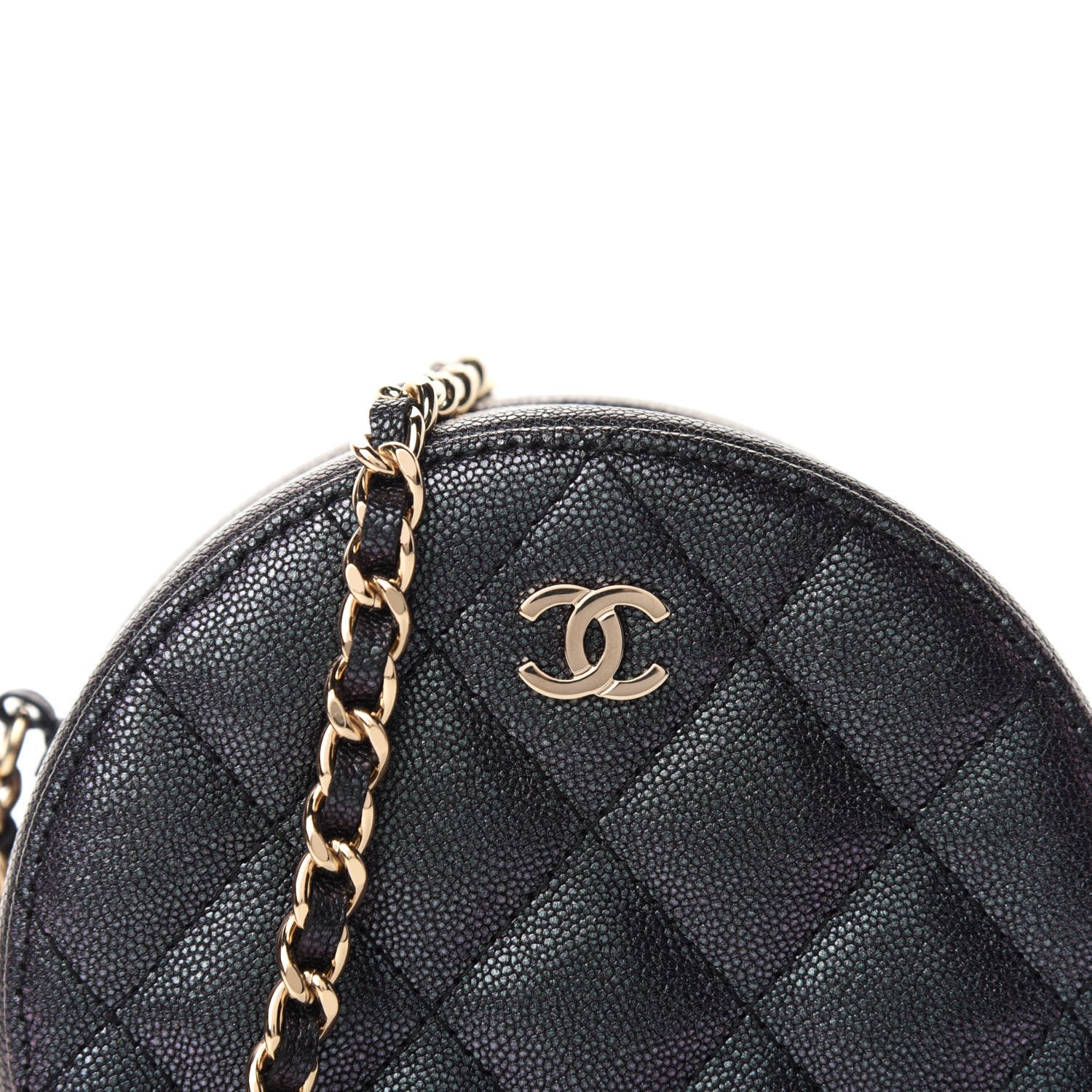 Chanel Iridescent Caviar Quilted Round Clutch With Chain Black 10 of 11