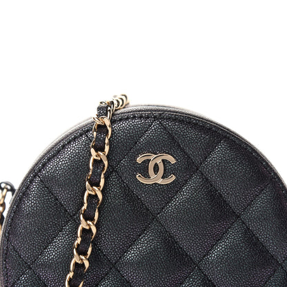 Chanel Iridescent Caviar Quilted Round Clutch With Chain Black 10 of 11