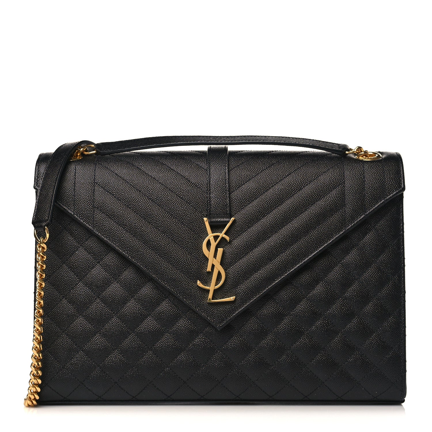 Saint Laurent Grain De Poudre Textured Mixed Matelasse Large Triquilt Monogram Satchel Black 1 of 11