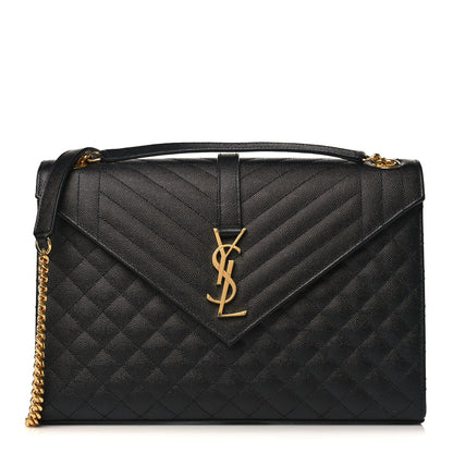 Saint Laurent Grain De Poudre Textured Mixed Matelasse Large Triquilt Monogram Satchel Black 1 of 11