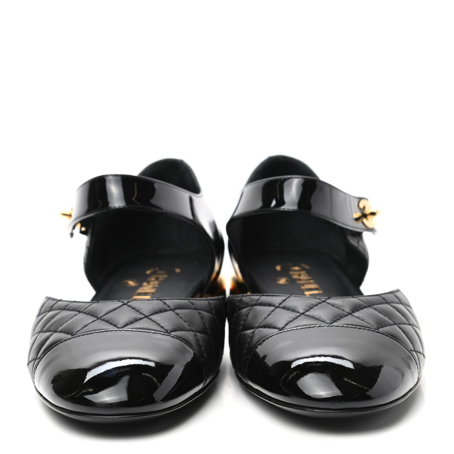 Patent Lambskin Quilted Cap Toe Ballerina Flats 41.5 Black