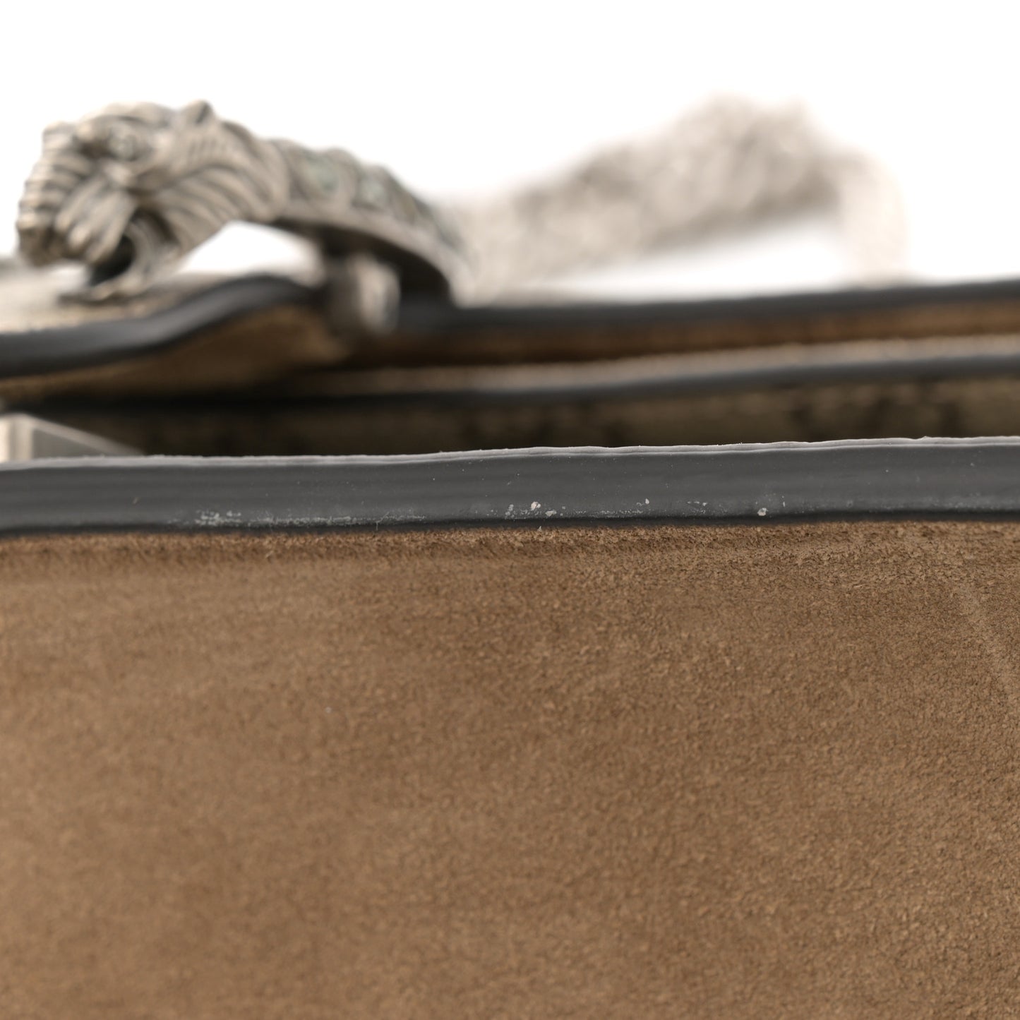 GG Supreme Monogram Suede Crystal Small Dionysus Shoulder Bag Beige Ebony Taupe