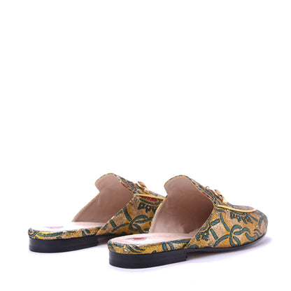 Gucci Iridescent Brocade Womens Princetown Slippers 37.5 Gold Multicolor 4 of 10