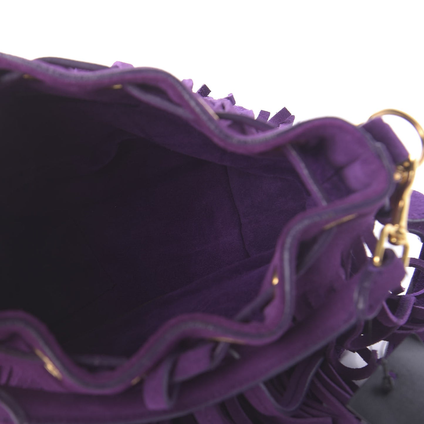 Suede Calfskin Small Emmanuelle Fringe Bucket Bag Violet
