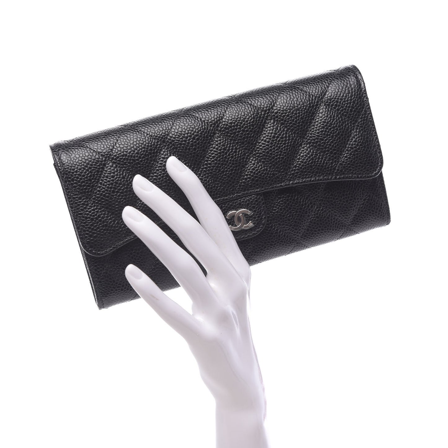 Caviar Quilted Large Flap Wallet Black