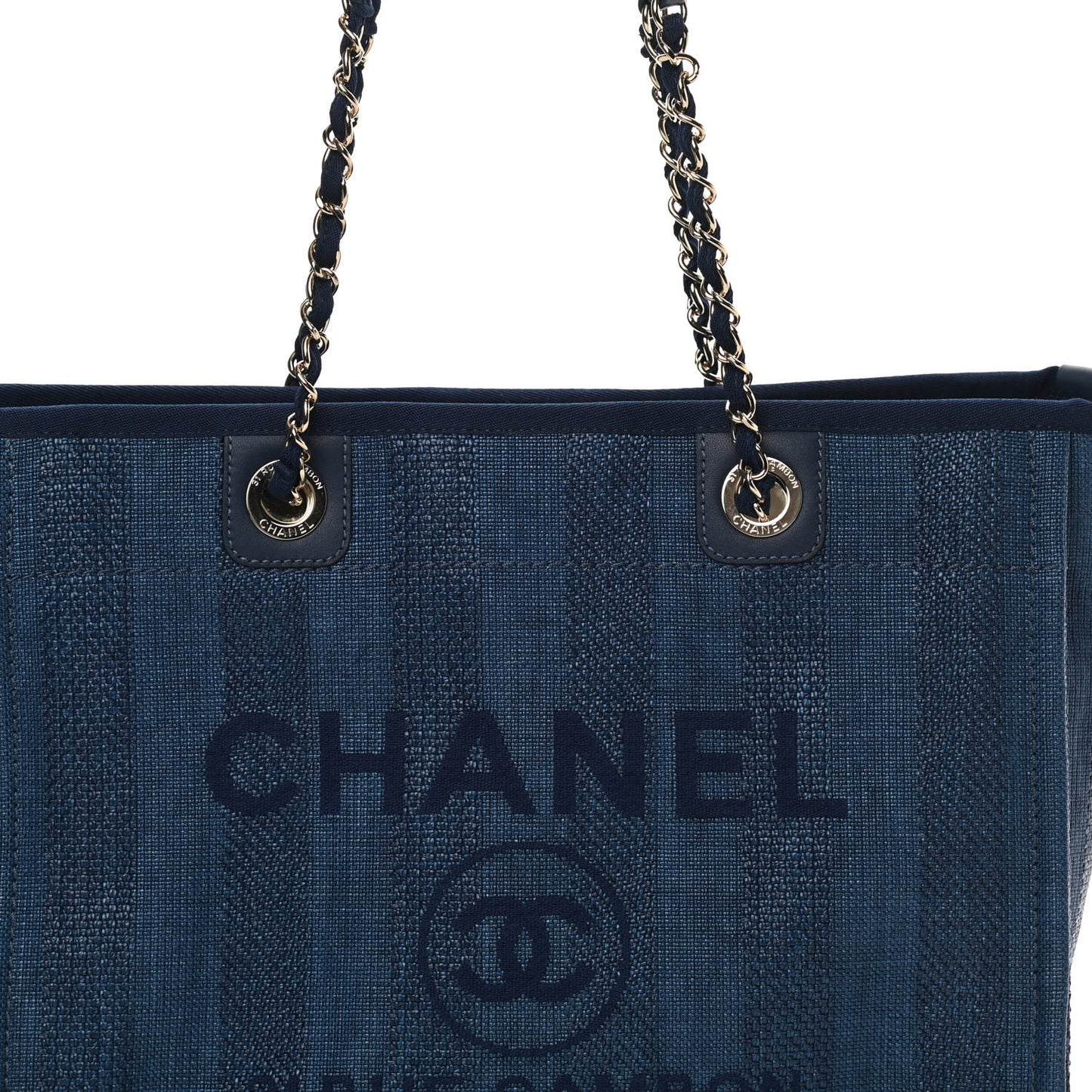 Mixed Fibers Striped Small Deauville Tote Navy Blue