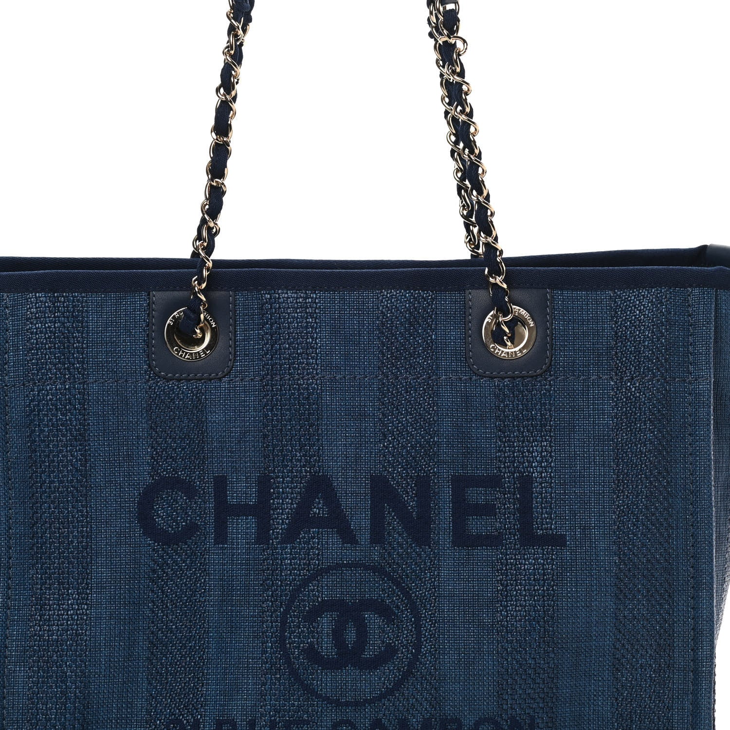 Chanel Mixed Fibers Striped Small Deauville Tote Navy Blue 8 of 13