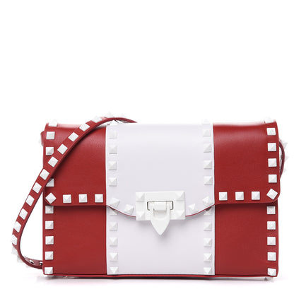 Valentino Garavani Vitello Colorblock Medium Free Rockstud Flip Lock Crossbody Bag Rosso Valentino Optic White 1 of 9