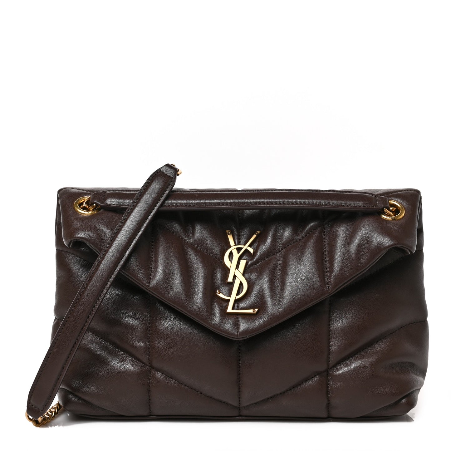 Lambskin Quilted Small Loulou Puffer Monogram Chain Satchel Dark Ganache