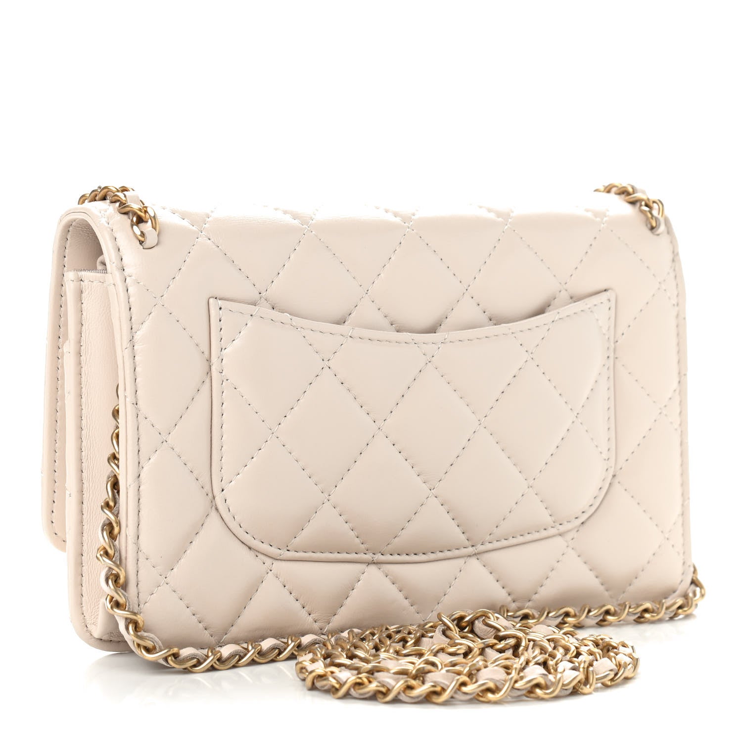 Chanel Lambskin Quilted Chain Around Wallet On Chain WOC Beige 3 of 10