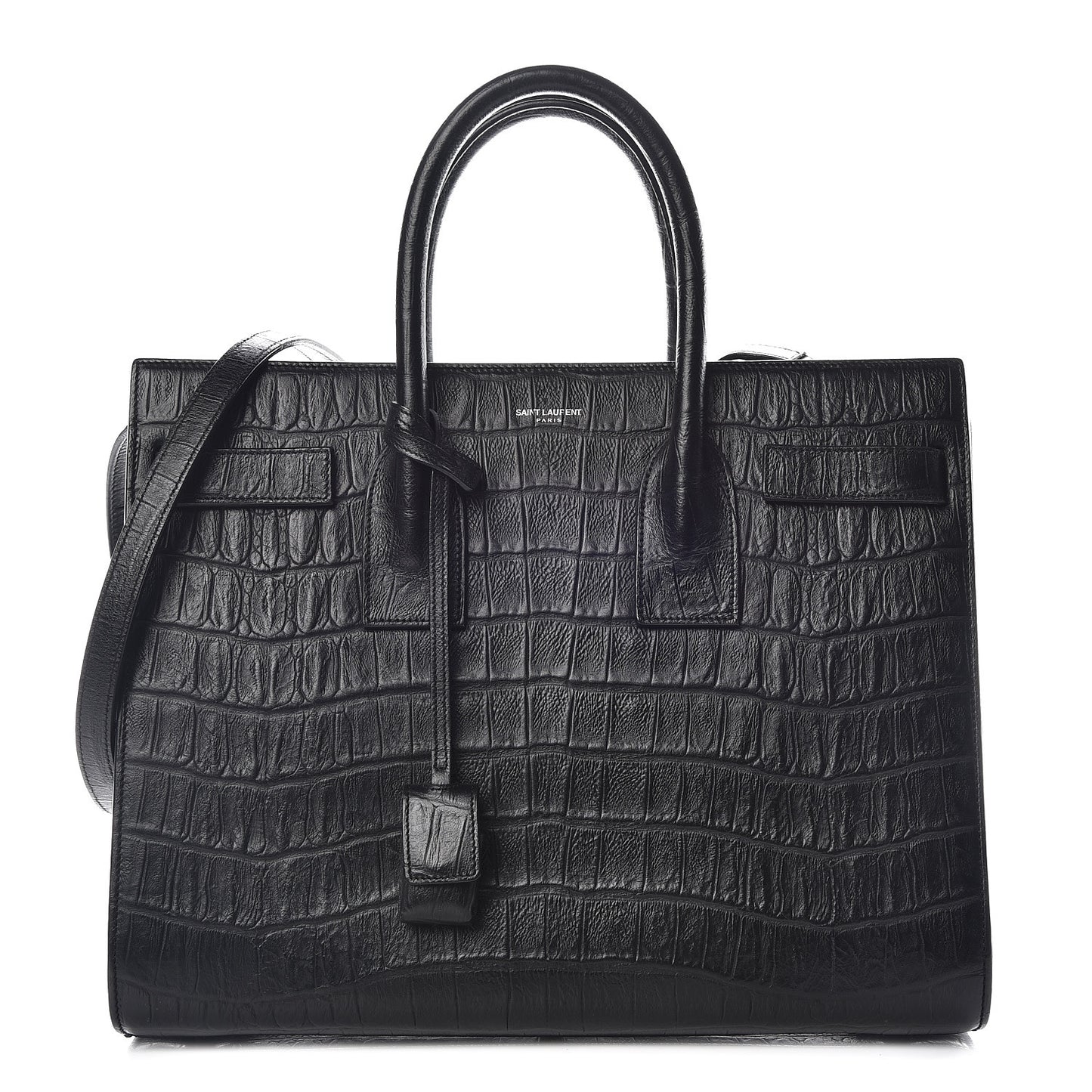 Calfskin Crocodile Embossed Small Sac de Jour Black