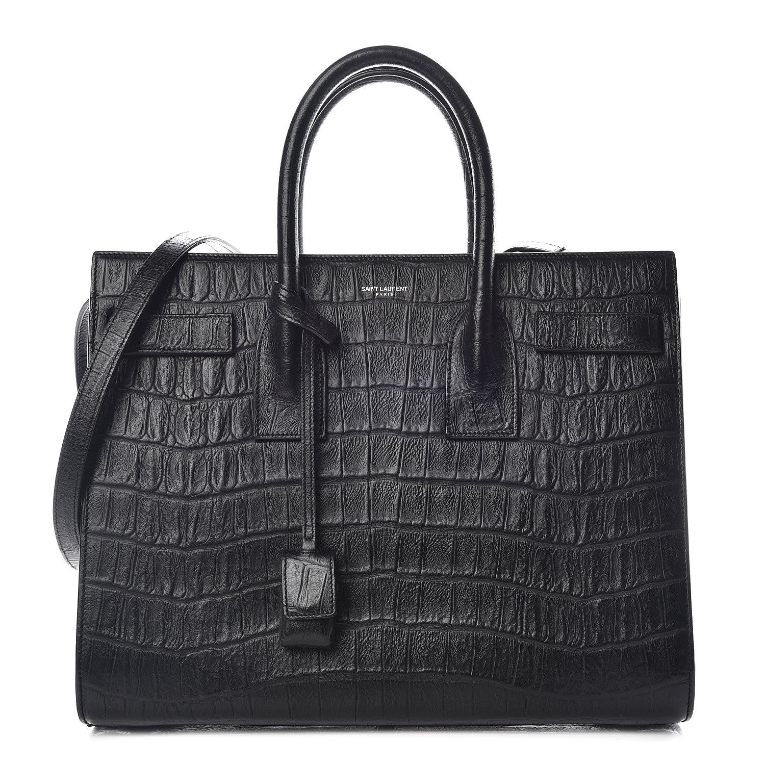Saint Laurent Calfskin Crocodile Embossed Small Sac de Jour Black 1 of 12