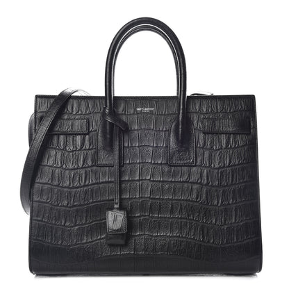 Saint Laurent Calfskin Crocodile Embossed Small Sac de Jour Black 1 of 12