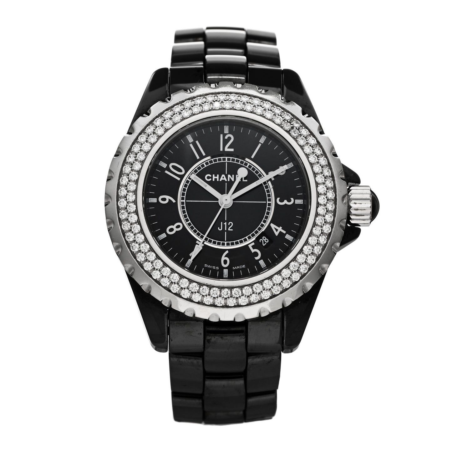 Stainless Steel Ceramic Diamond Pave Bezel 33mm J12 Quartz Watch Black