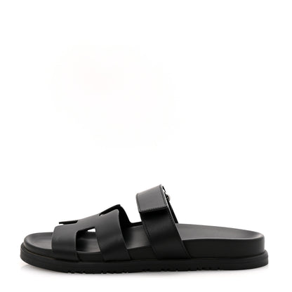 Hermes Calfskin Womens Chypre Sandals 38.5 Black 1 of 10