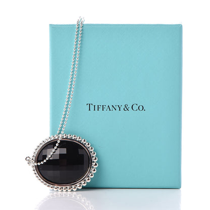 Tiffany Sterling Silver Onyx Ziegfeld Oval Pendant Necklace 9 of 9