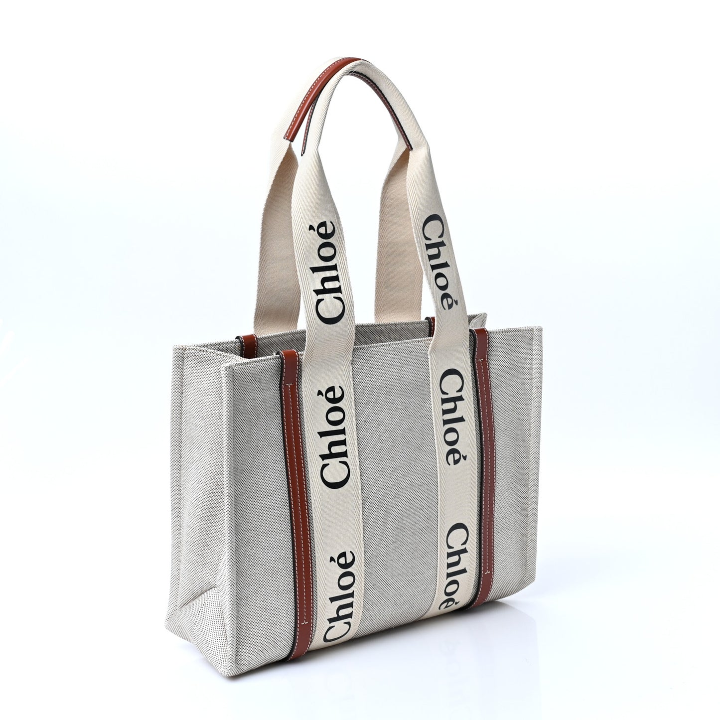 Cotton Calfskin Medium Woody Ribbon Tote White Brown