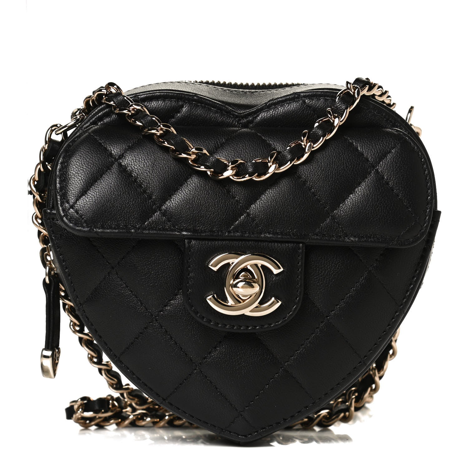 Chanel Lambskin Quilted CC In Love Heart Clutch With Chain Black 1 of 11