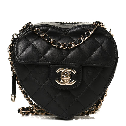 Chanel Lambskin Quilted CC In Love Heart Clutch With Chain Black 1 of 11