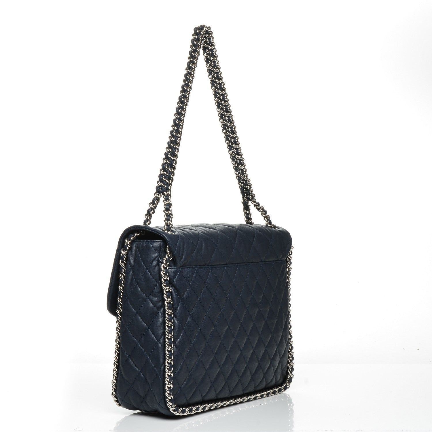 Chanel Washed Lambskin Quilted Maxi Chain Around Flap Dark Navy Blue 3 of 8