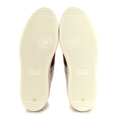 Gucci Laminated Nappa Crystal Web Bee Embroidered Trapuntata Womens Ace Platform Sneakers 41 Argento 5 of 8