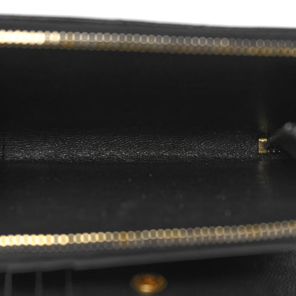 Saint Laurent Grain De Poudre Matelasse Chevron Monogram Compact Zip Around Wallet Black 6 of 10