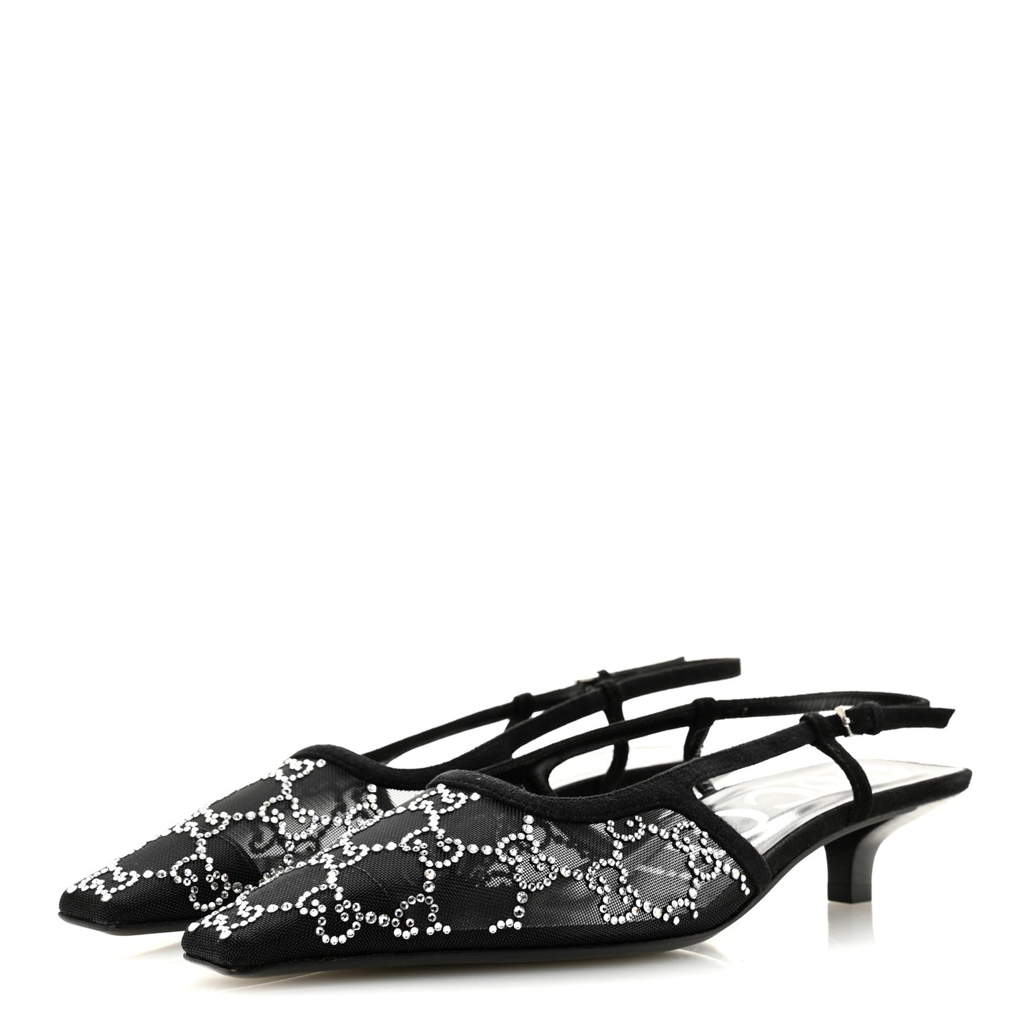 Tela Retino Kid Scamosciato Crystal GG Monogram Square G 35mm Slingback Pumps 36.5 Black