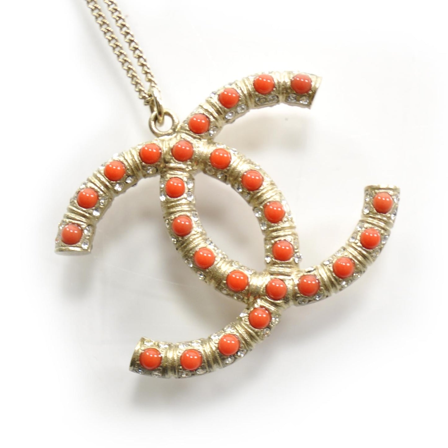 Large Beaded CC Necklace Orange Gold