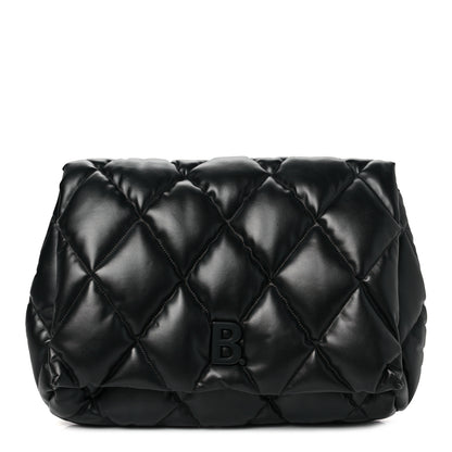 Balenciaga Nappa Calfskin Quilted Touch B Clutch Bag Black 1 of 9