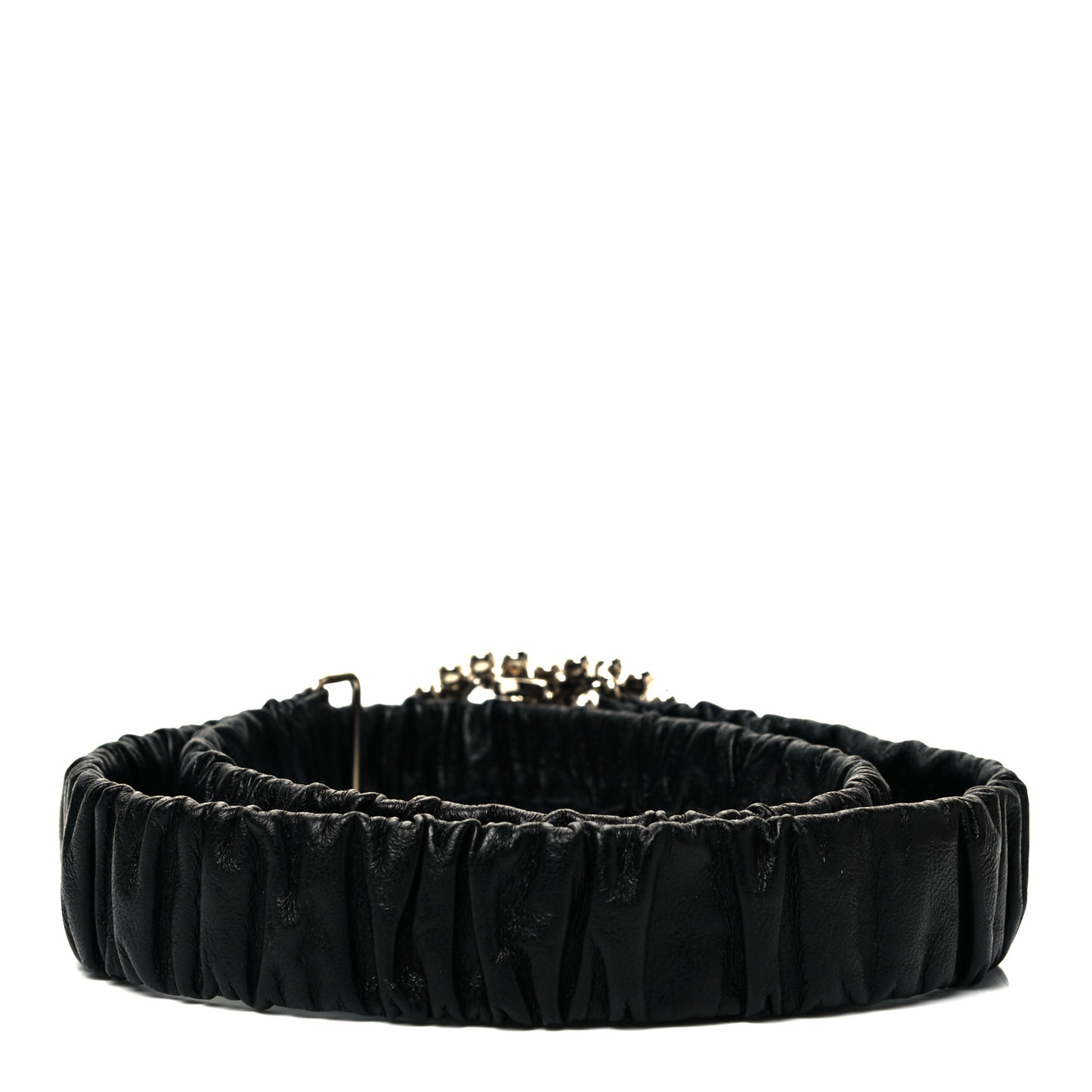Calfskin Strass Ruched Rope CC Belt 75 30 Black