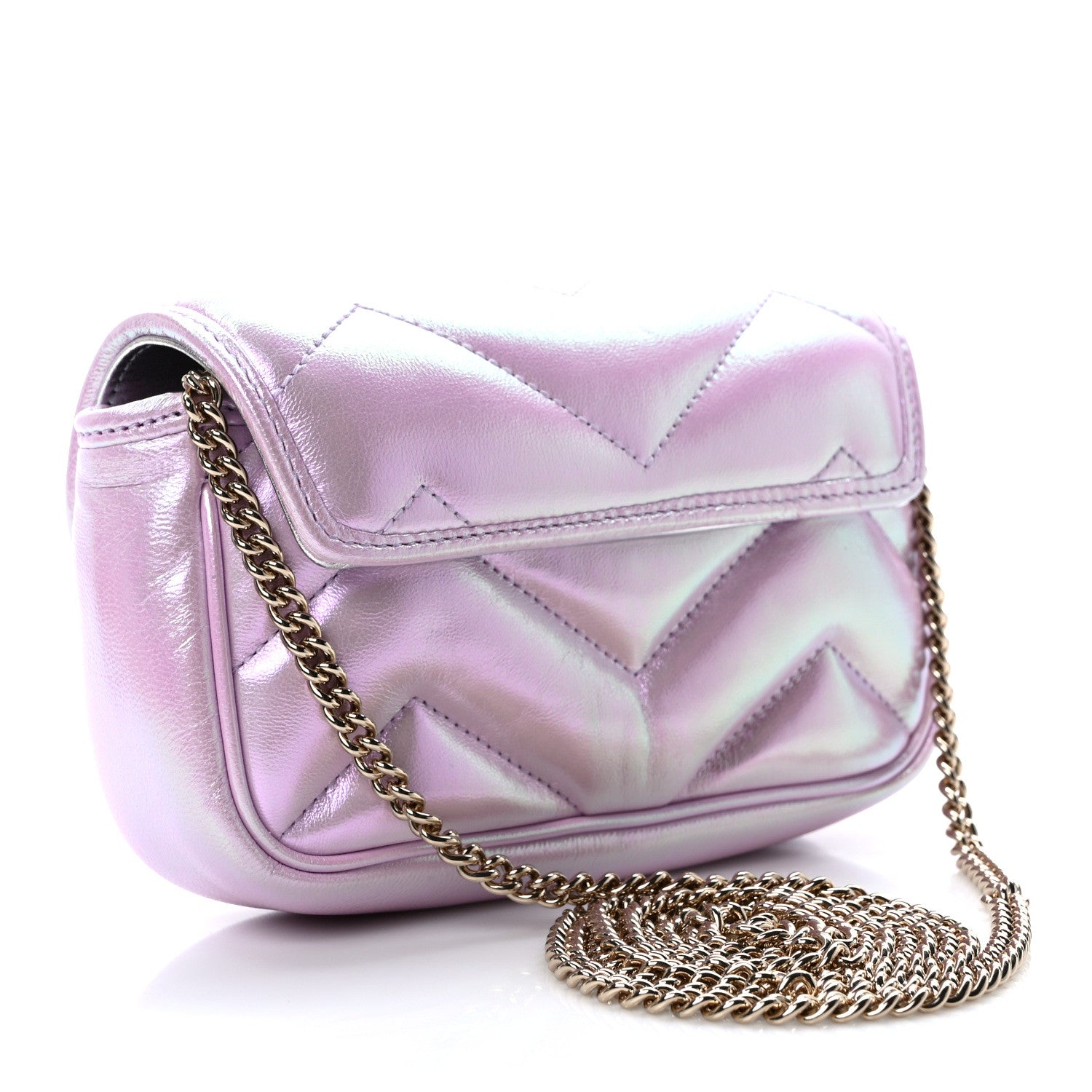 Gucci Iridescent Nappa Chevron Matelasse Super Mini GG Marmont Shoulder Bag Iridescent Escape Pink 4 of 10