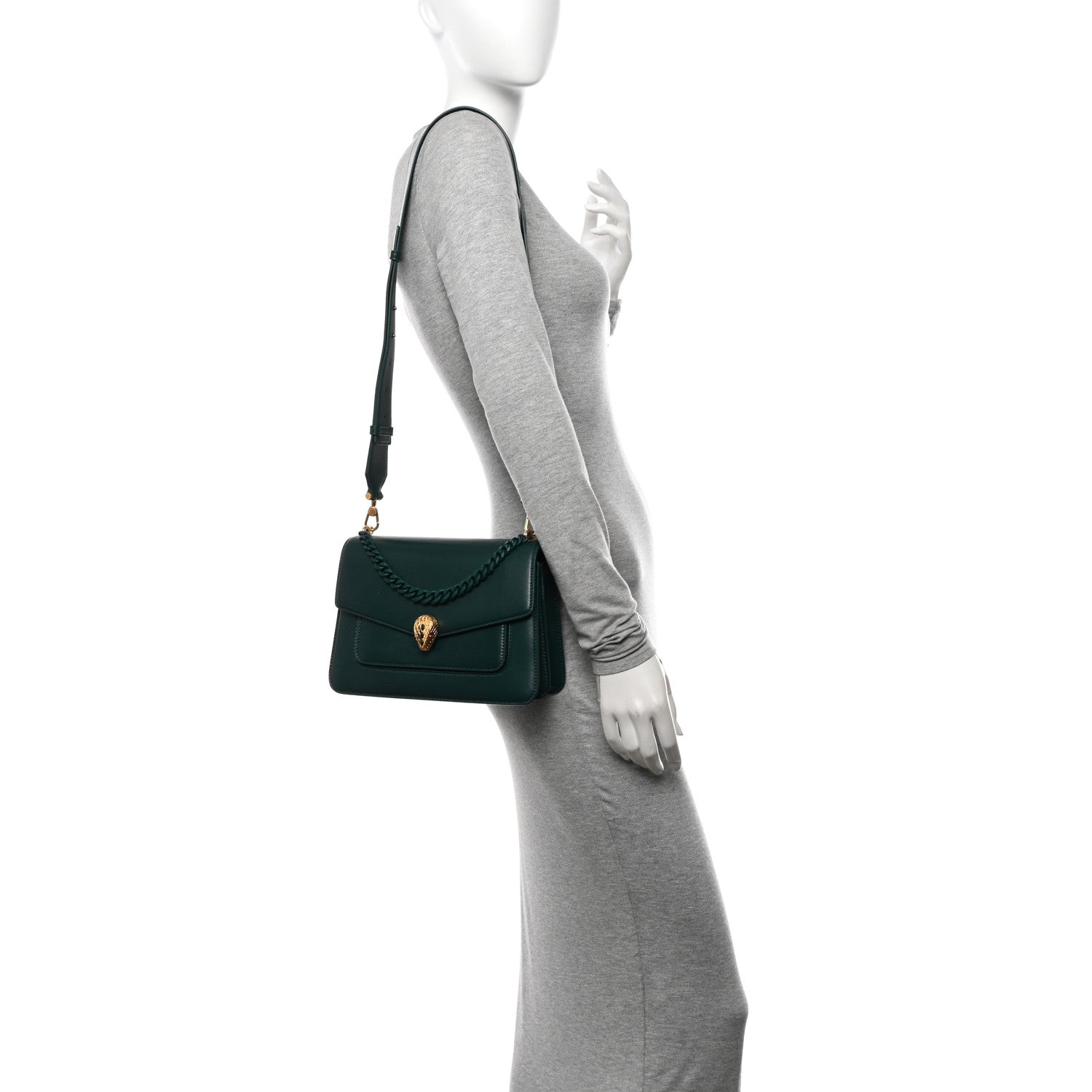 Bulgari Nappa Monochrome Serpenti Forever Large Maxi Chain Crossbody Bag Forest Emerald 2 of 11