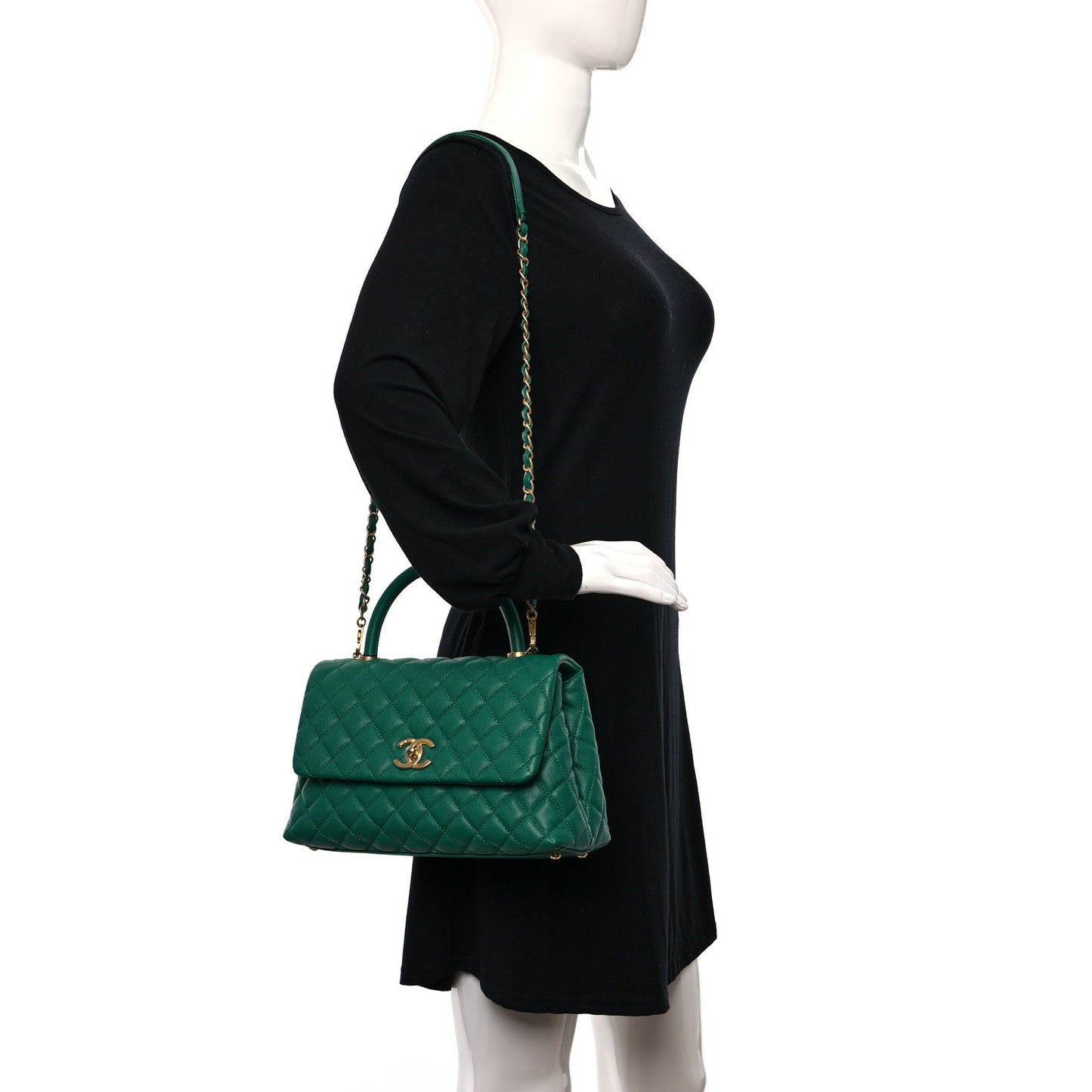 Caviar Quilted Small Coco Handle Flap Green