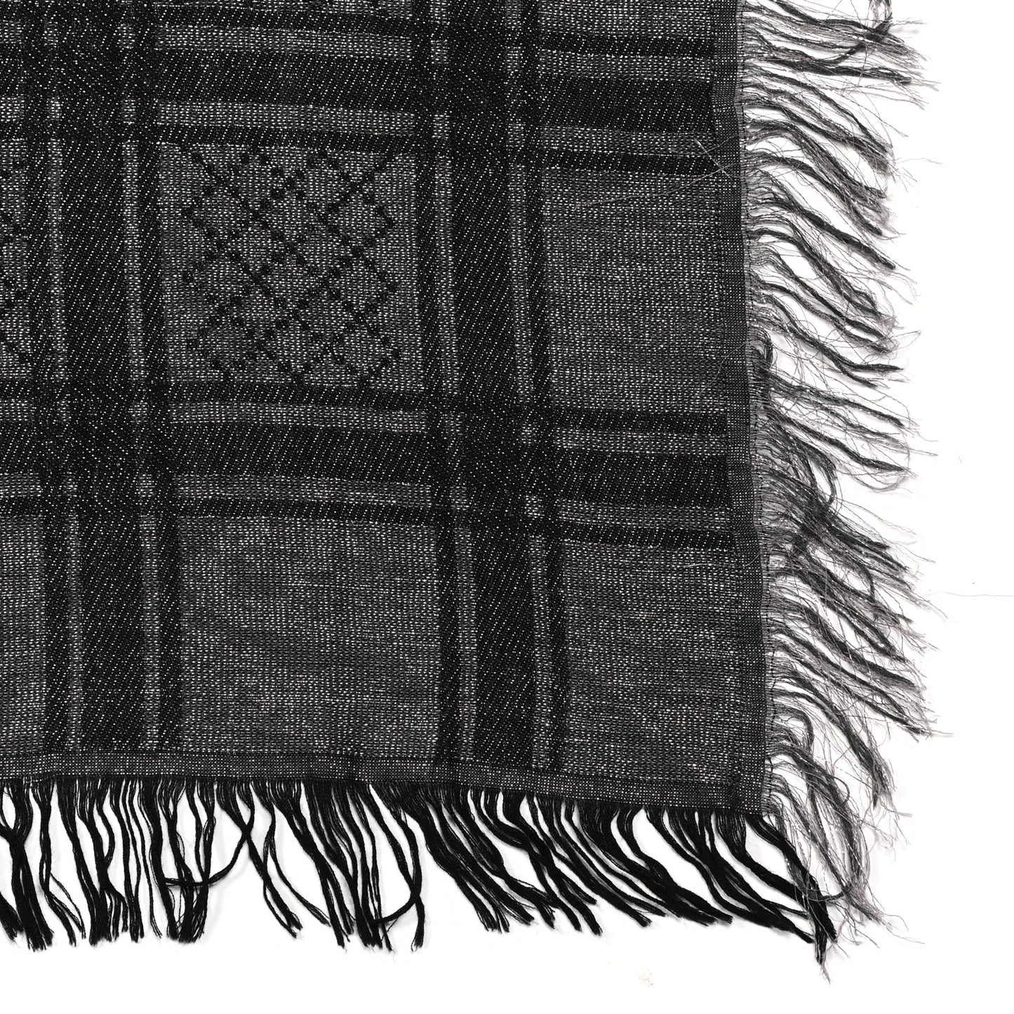 Wool Silk Lurex Diamante Monogram Shawl Grey