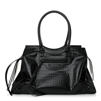 Balenciaga Semi Matte Calfskin Crocodile Embossed Neo Classic Black Hardware Large Top Handle Bag Black 1 of 14