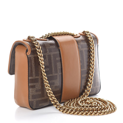 Fendi Glazed Fabric Vitello Century FF 1974 Stamp Patch Mini Double F Crossbody Bag Mogano Panna Caramello 3 of 10