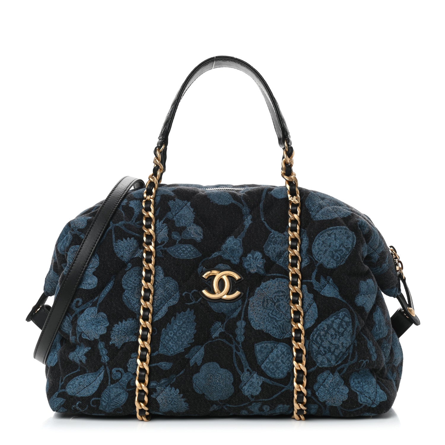Chanel Denim Printed Destination Chenonceau Shoulder Bag Blue Black 1 of 8