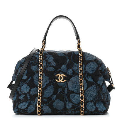 Chanel Denim Printed Destination Chenonceau Shoulder Bag Blue Black 1 of 8