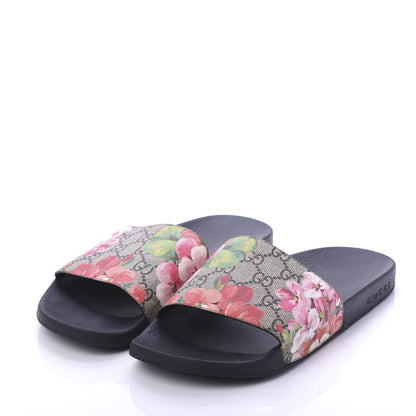 Gucci GG Supreme Monogram Blooms Slide Sandals 39 Beige Multicolor 3 of 9