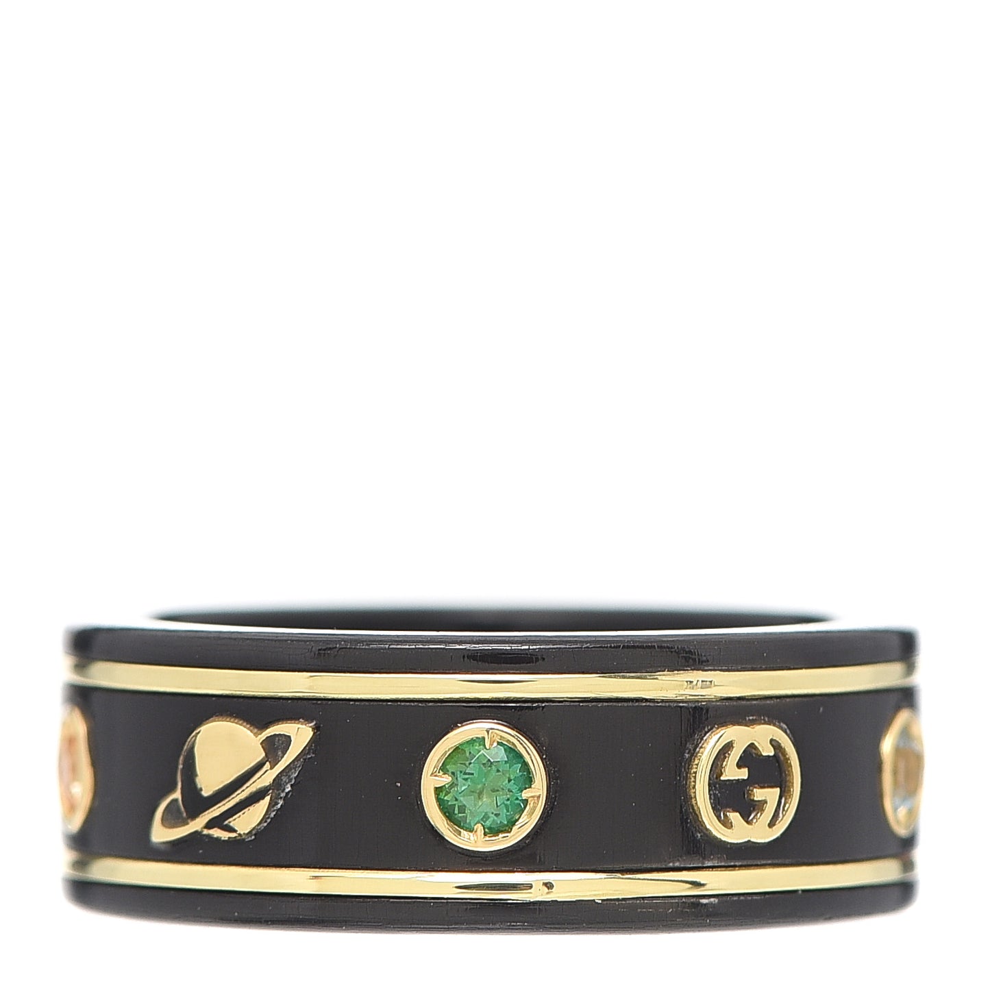 18K Yellow Gold Ceramic Topaz Icon Band Ring 51 5.75 Black