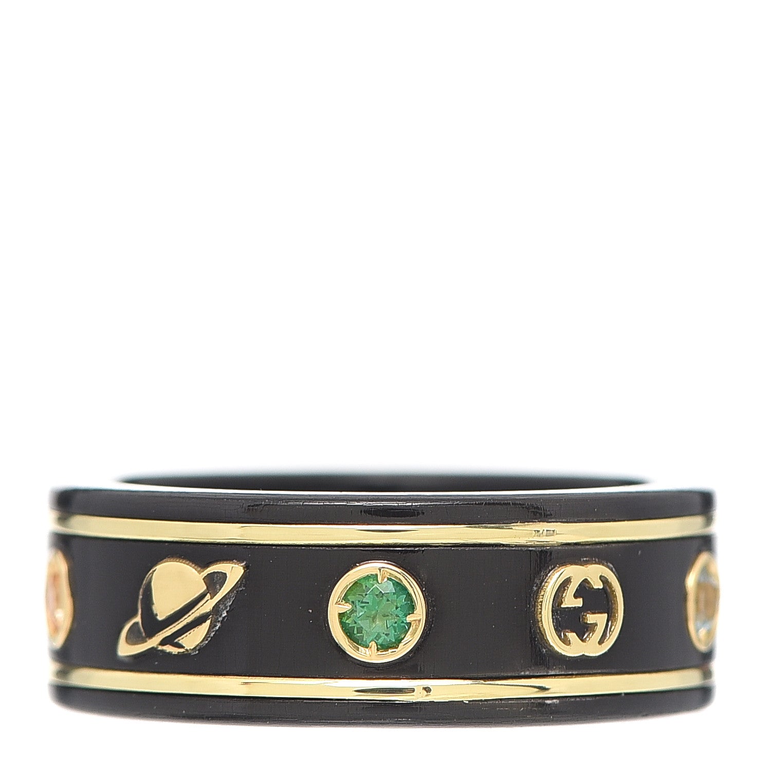 Gucci 18K Yellow Gold Ceramic Topaz Icon Band Ring 51 5.75 Black 1 of 6