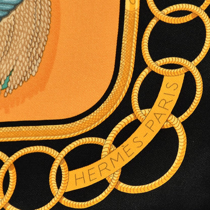 Hermes Silk Epaulettes Scarf 70 Black Jaune D'Or Vieil Or 2 of 7