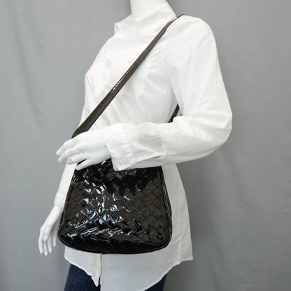 Bottega Veneta Vintage Patent Woven Shoulder Bag Black 2 of 9