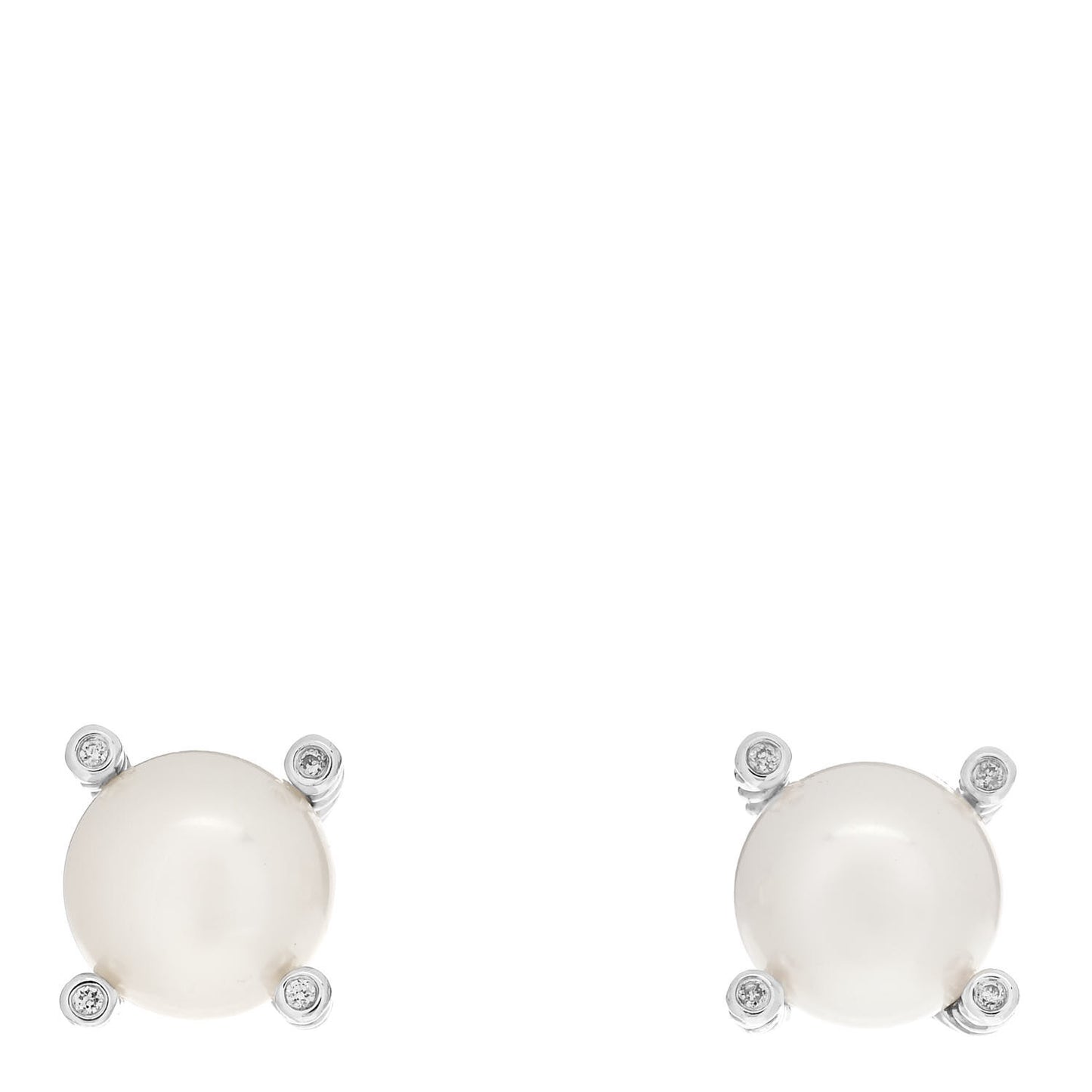 Sterling Silver Diamond Pearl 10mm Cable Stud Earrings