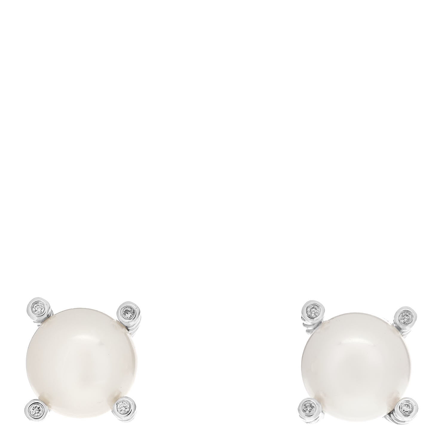 David Yurman Sterling Silver Diamond Pearl 10mm Cable Stud Earrings 1 of 4