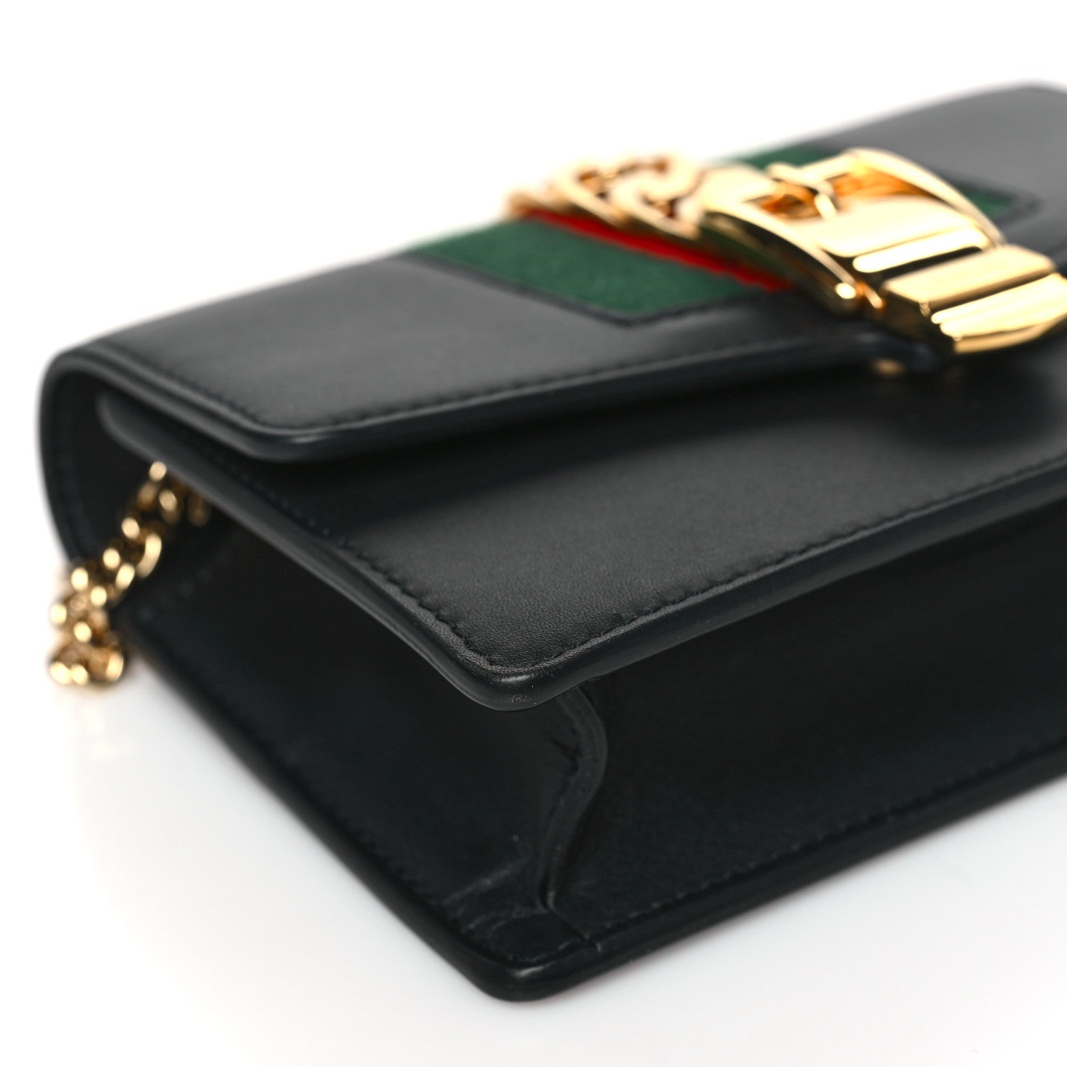 Gucci Calfskin Super Mini Sylvie Chain Shoulder Bag Black 8 of 9